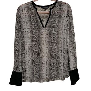 Animal Print Ellen Tracy Women’s Black and Gray Chiffon Blouse. Small